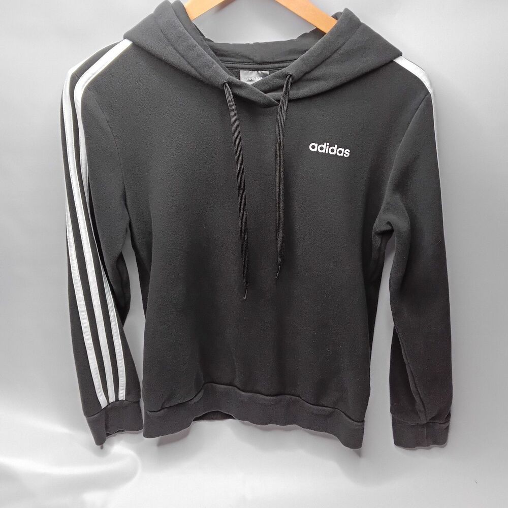 Adidas Long Sleeve Pullover Hoodie Black Women's Size Small Three White Stripes